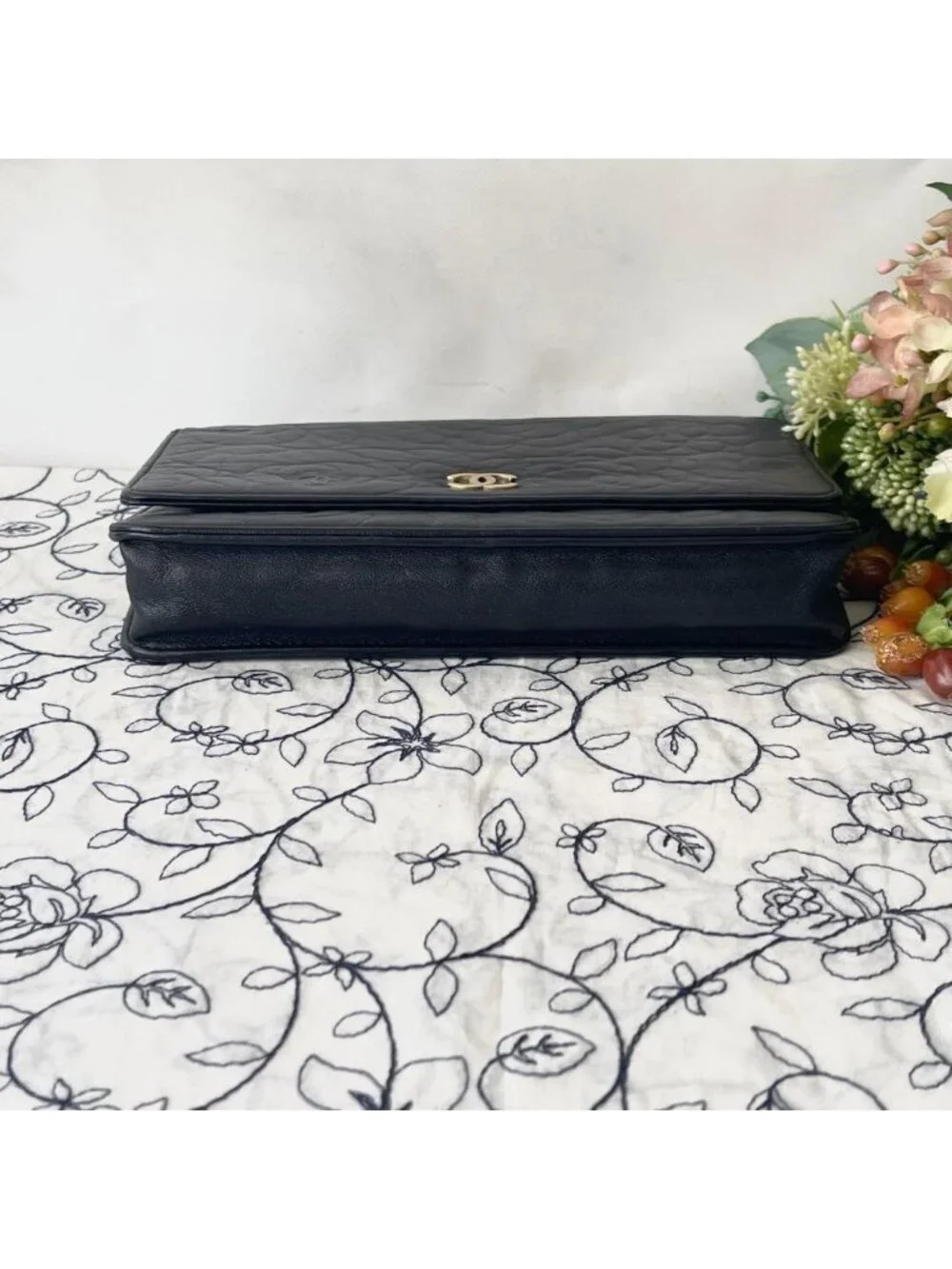 Chanel Chain Wallet Camellia Black Shoulder